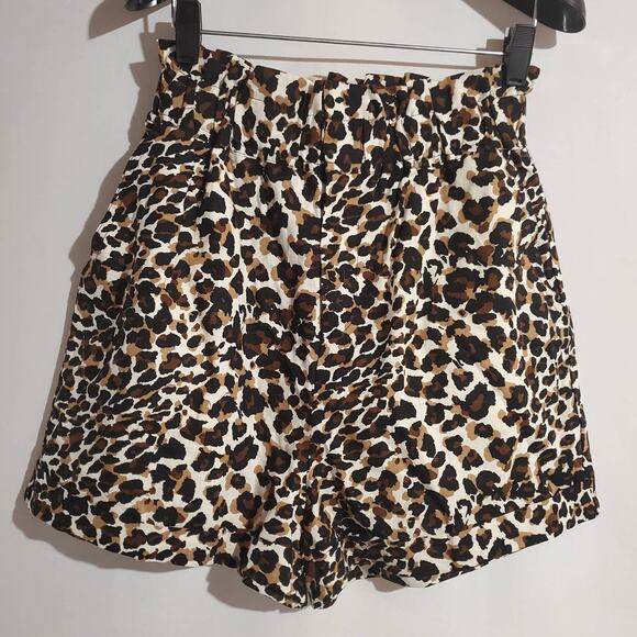 Express X Rocky Barnes Leopard Print Linen Blend Paperbag Shorts Women's XS - Picture 1 of 8
